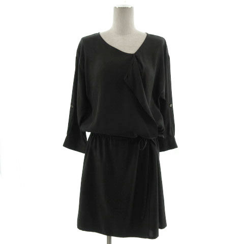 ロートレアモン LAUTREAMONT ワンピース 長袖 袖ロールアップ ミディ丈 リボン 日本製 ブラック 黒 38 レディース拍卖