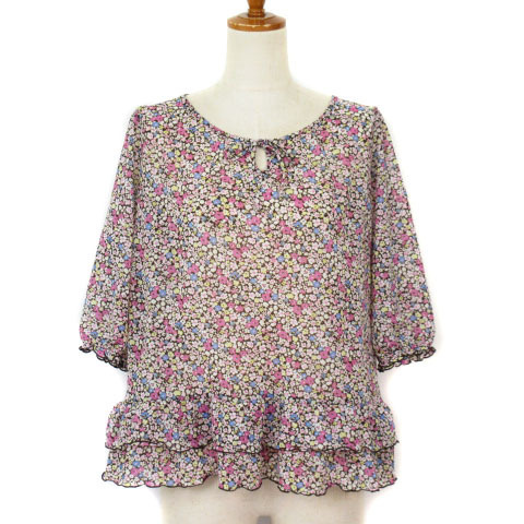 イーストボーイ EAST BOY カットソー ブラウス 花柄 リボン フリル ティアード シフォン 11 ピンク レディース拍卖