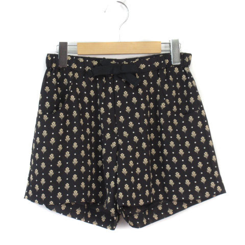 ロペ ROPE キュロット ショートパンツ 花柄 ドット シフォン 38 黒 ブラック レディース拍卖