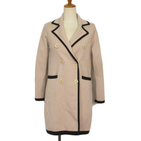 ラピスルーチェパービームス LAPIS LUCE PER BEAMS コート ジャケット ニット ダブル パイピング ウール 36 ベージュ レディース拍卖