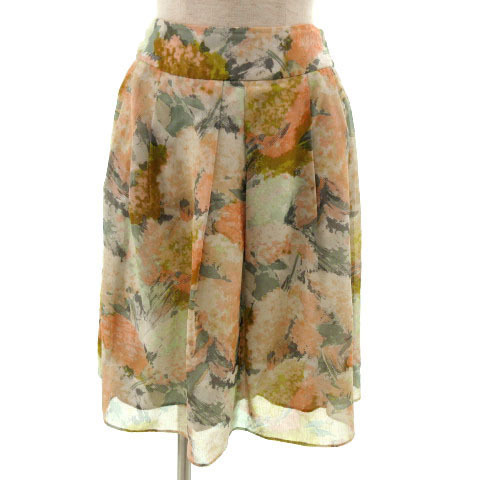 スーナウーナ Sunauna スカート ギャザー ひざ丈 日本製 総柄 ベージュ マルチカラー36 レディース拍卖