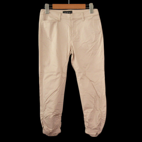 インディヴィ INDIVI パンツ テーパード シャーリング ストレッチ 38 ベージュ レディース拍卖