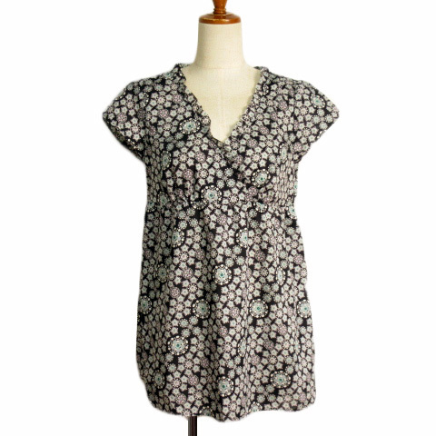 メルローズ クレール melrose CLAIRE カットソー ブラウス 花柄 カシュクール フリル 4 黒 ブラック レディース拍卖