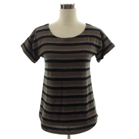 ボナジョルナータ BUONA GIORNATA カットソー 半袖 ボートネック ボーダー マルチカラー ブラウン グレー 黒 紺 M レディース拍卖