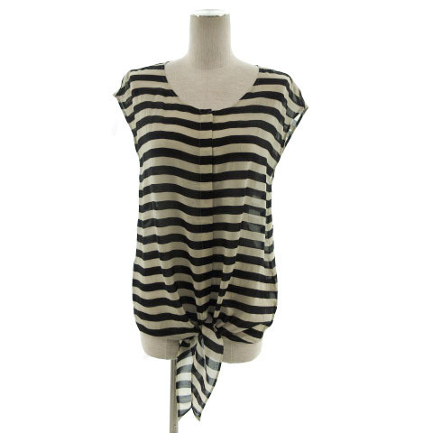 イネド INED シャツ フレンチスリーブ ボーダー 裾リボン ブラック 黒 ベージュ 9 レディース拍卖