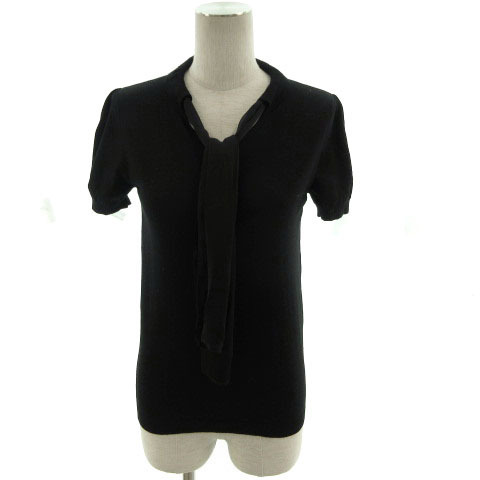 トゥモローランドコレクション TOMORROWLAND collection ニット セーター 半袖 ボウタイ シンプル ウール ブラック 黒 38 レディース拍卖