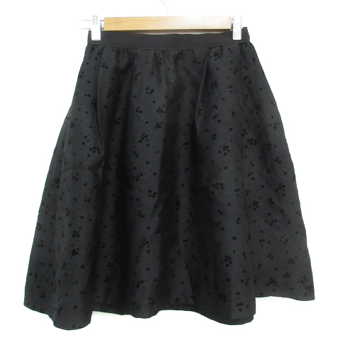 アナトリエ ANATELIER フレアスカート ひざ丈 花柄 36 黒 ブラック /FF45 レディース拍卖