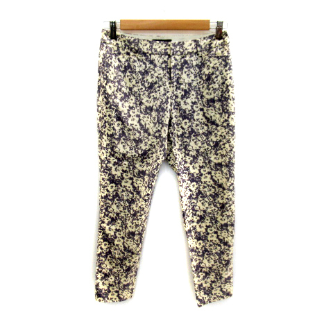 インディヴィ INDIVI スリムパンツ アンクル丈 花柄 36 アイボリー グレー /SY3 レディース拍卖