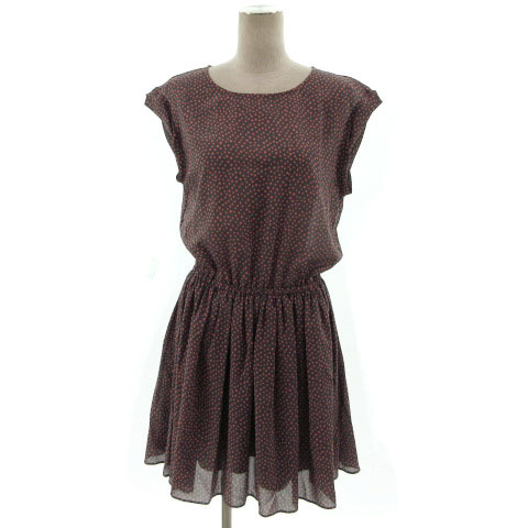 フリーズショップ Free's SHOP Interscape ワンピース フレンチスリーブ ミニ フレア ウエストゴム ドット グレー系 ピンク M拍卖