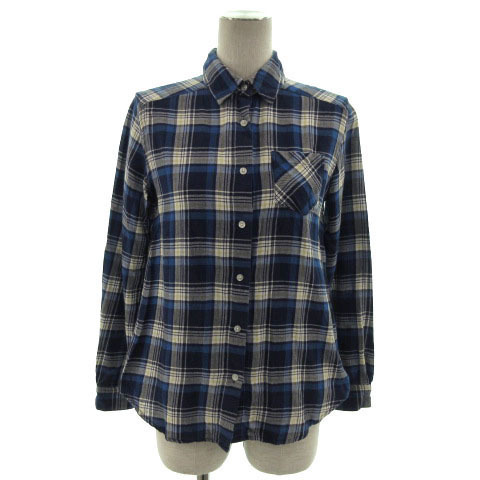 無印良品 良品計画 シャツ 長袖 チェック コットン ブルー 青 ネイビー 紺 ホワイト 白 イエロー 黄色 S レディース拍卖