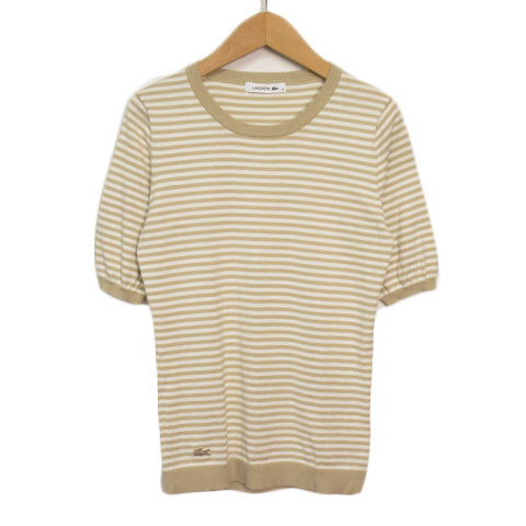 ラコステ LACOSTE カットソー ニット ボーダー 半袖 38 ベージュ レディース拍卖