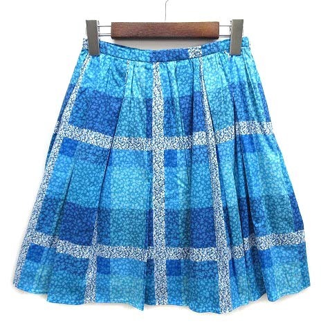 ブルーレーベルクレストブリッジ BLUE LABEL CRESTBRIDGE チェック フラワー 花柄 タック プリーツ スカート ブルー 36 レディース拍卖