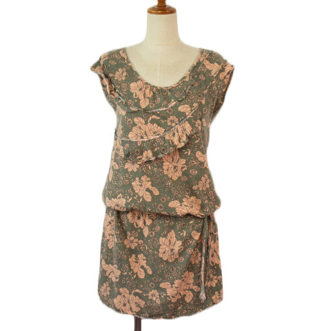アズノウアズ ドゥバズ as know as de base チュニック ワンピース 花柄 フリル ブラウジング 緑 グリーン レディース拍卖