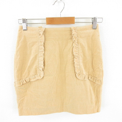リリーブラウン Lily Brown ミニスカート タイト フリル コーデュロイ ストレッチ ベージュ 0 *E223 レディース拍卖