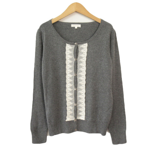 プーラフリーム pour la frime カーディガン ニット レース アンゴラ混 L グレー レディース拍卖