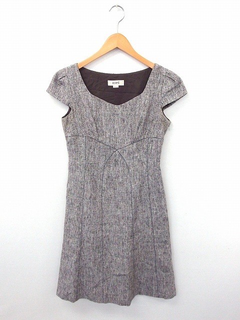 ロペ ROPE ワンピース スクエアネック フレンチスリーブ 総柄 ロング丈 コットン 綿 EX-1 ブラウン 茶 /FT19 レディース拍卖