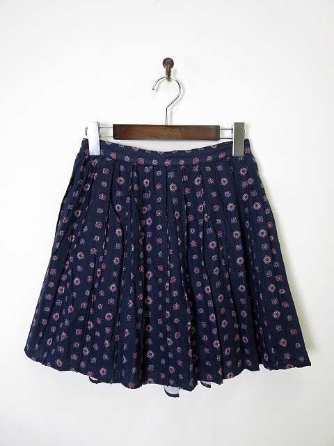 パーリッシィ PAR ICI スカート プリーツ フレア 総柄 F 紺 ネイビー レディース拍卖