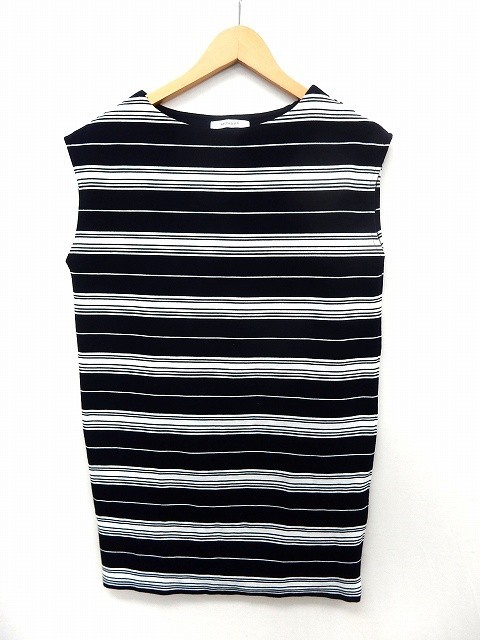 マウジー moussy ワンピース ノースリーブ ボーダー 膝丈 ボートネック FREE ネイビー 紺 /ST20 レディース拍卖