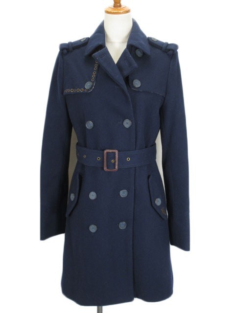 ヒルフィガーデニム HILFIGER DENIM コート ダブル ハトメ プレート メルトン ウール XS 国内正規 紺 ネイビー レディース拍卖