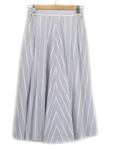 Le Fableau スカート フレア ストライプ コットン 白 ホワイト 紫 パープル レディース拍卖