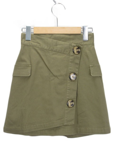 ヘザー Heather スカート スカパン レトロボタン S 緑 カーキ レディース拍卖