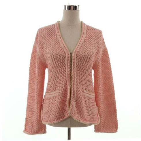 シャネル CHANEL ジャケット ニットジャケット P56686K07388 ノーカラー 切替え シルク混 ピンク 38 レディース拍卖