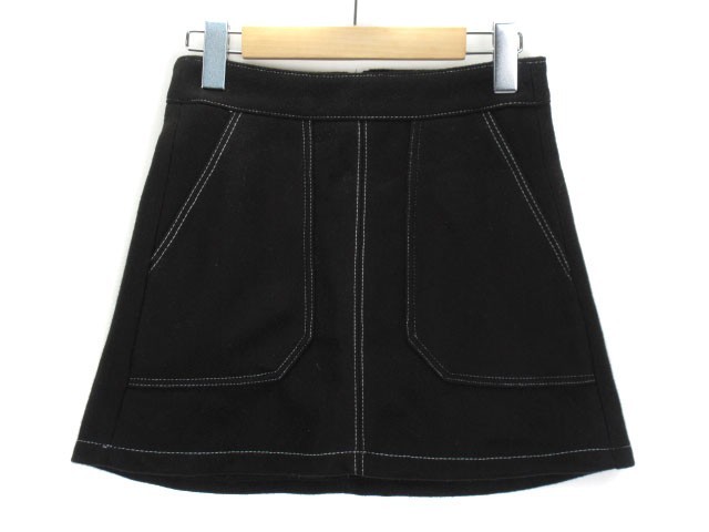 ベルシュカ Bershka スカート 台形 ステッチ ウール混 S 黒 ブラック レディース拍卖