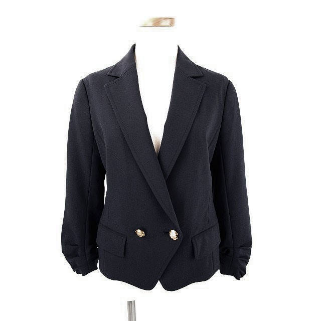 ボナジョルナータ BUONA GIORNATA ジャケット テーラード 袖シャーリング 金ボタン ネイビー 紺 S レディース拍卖