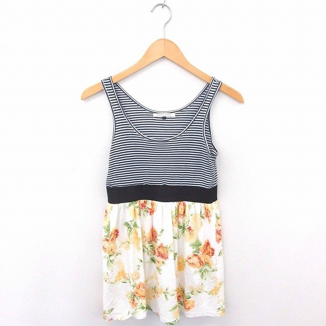 マーキュリーデュオ MERCURYDUO ワンピース ひざ丈 ボーダー フレア ノースリーブ F ネイビー アイボリー 紺 白 /TT38 レディース拍卖