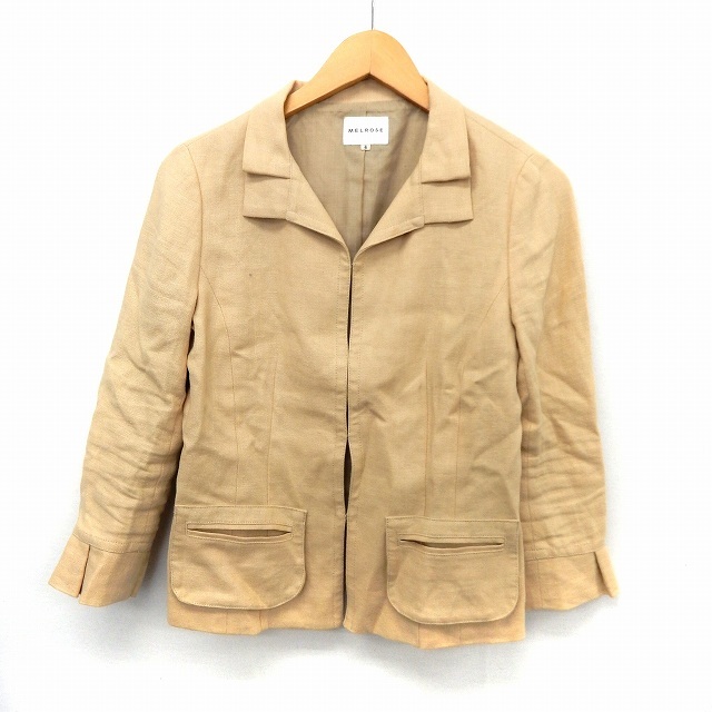 メルローズ MELROSE ジャケット アウター ポケット シンプル リネン 麻 4 ベージュ /ST23 レディース拍卖