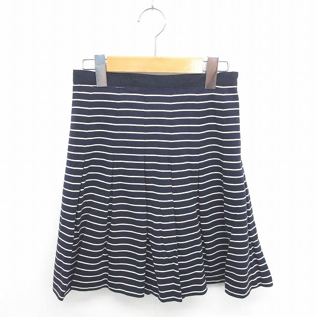 ジルスチュアート JILL STUART スカート フレア ミニ ボーダー サイドジップ 綿 コットン 0 紺 白 ネイビー ホワイト /TT20拍卖