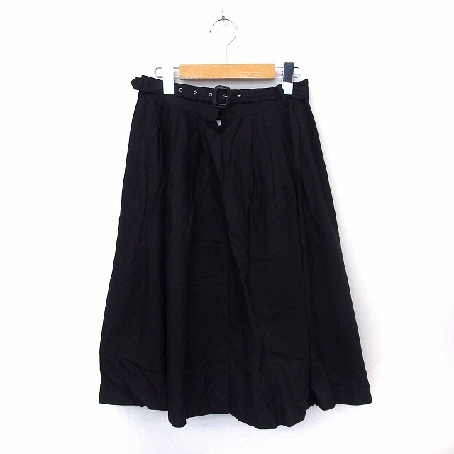 ウィムガゼット Whim Gazette スカート フレア 膝丈 ベルト シンプル 38 ブラック /ST54 レディース拍卖