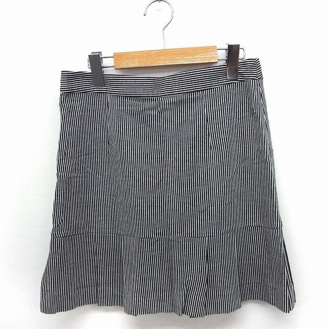 ナネットレポー nanette lepore スカート ストライプ 台形 裾プリーツ ミニ 4 グレー /FT28 レディース拍卖