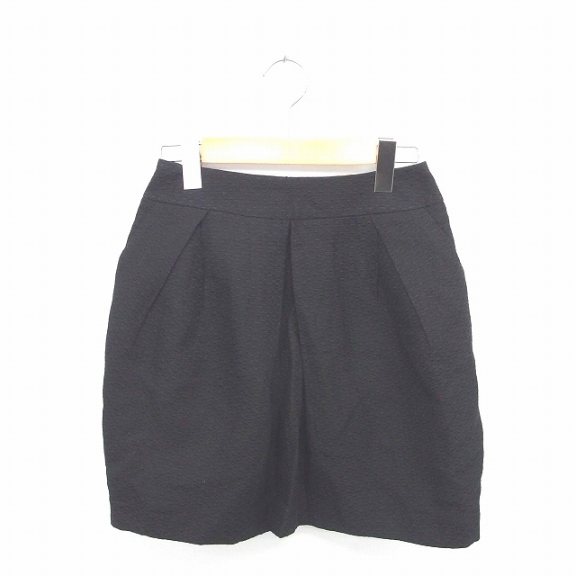 ランバンオンブルー LANVIN en Bleu スカート タイト ミニ 無地 シンプル バックジップ シルク混 36 黒 ブラック /TT44 レディース拍卖