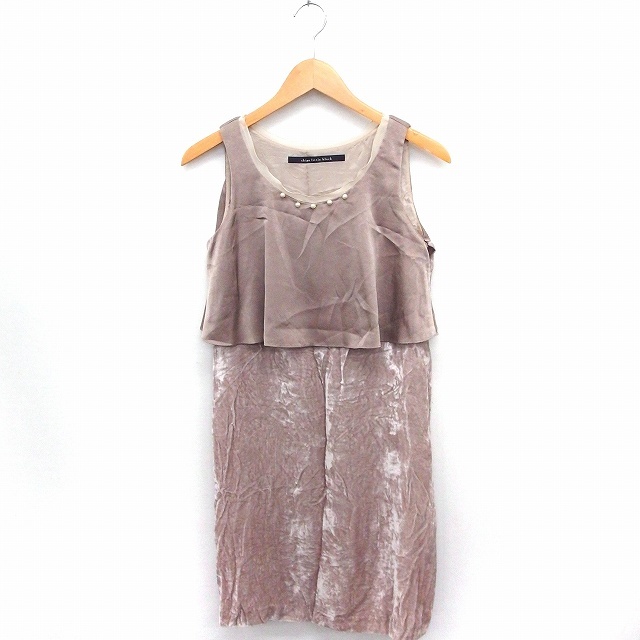 シップスリトルブラック ships little black ワンピース ベロア パール装飾 丸首 ノースリーブ ひざ丈 M ピンク /FT2 レディース拍卖