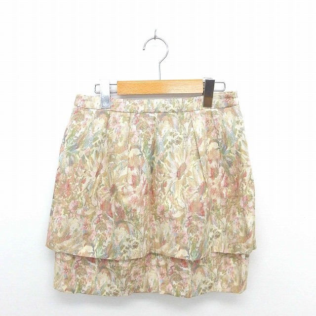 ジュエルチェンジズ Jewel Changes アローズ スカート タイト ミニ 花柄 サイドジップ 38 薄茶 ベージュ /TT40 レディース拍卖