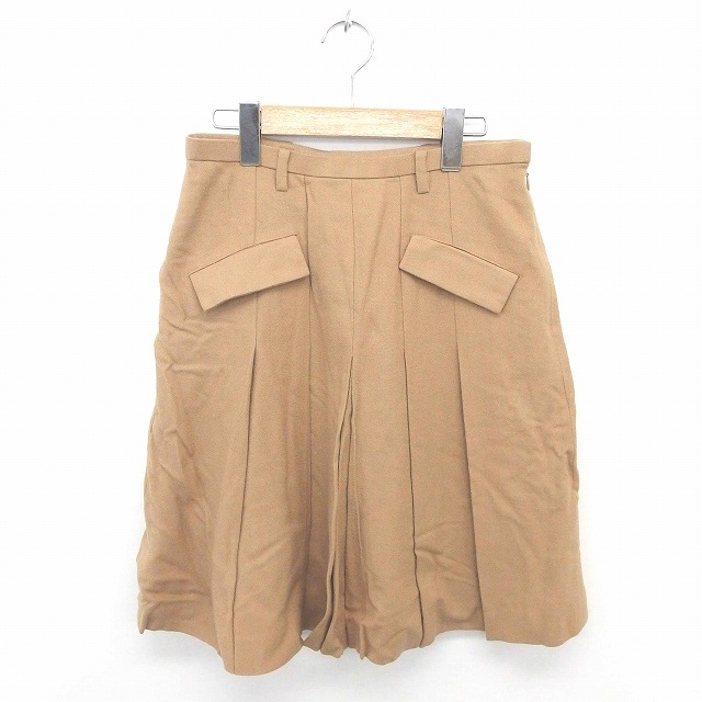ブロードゥリー&コー ナノユニバース スカート プリーツ ひざ丈 サイドジップ ウール 無地 厚手 38 茶 ベージュ /TT55 レディース拍卖