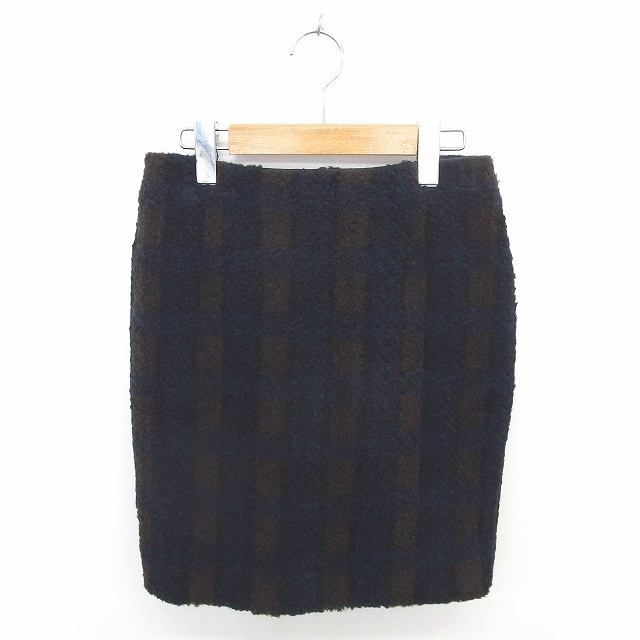 ソーノ SONO スカート タイト ミニ 厚手 チェック 変形 シフォン 1 紺 茶 ネイビー ブラウン /TT23 レディース拍卖