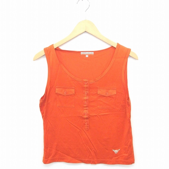 カステルバジャック CASTELBAJAC カットソー Tシャツ ヘンリーネック 刺繍 ワンポイント 綿 ノースリーブ 2 オレンジ /TT26拍卖