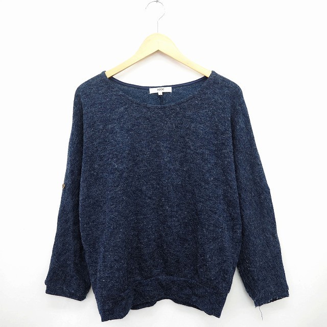 オゾック OZOC ニット セーター 総柄 ボタン シンプル 丸首 長袖 38 ネイビー 紺 /MT23 レディース拍卖