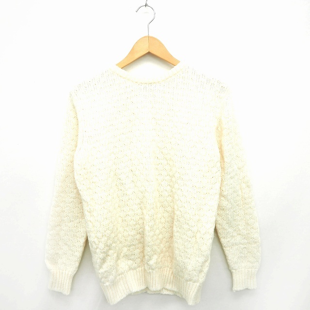 レイジブルー RAGEBLUE ニット セーター 無地 リブ シンプル 丸首 長袖 ウール混 M アイボリー /MT5 レディース拍卖