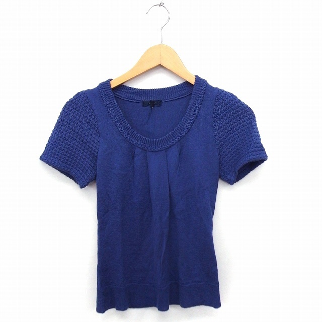 ロペ ROPE ニット セーター Uネック 半袖 ウール M ブルー 青 /FT29 レディース拍卖