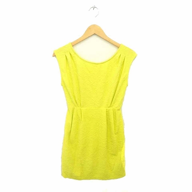 マーキュリーデュオ MERCURYDUO ワンピース ひざ丈 丸首 プルオーバー レース 透けレース ノースリーブ F 黄緑 ライトグリーン /TT12拍卖