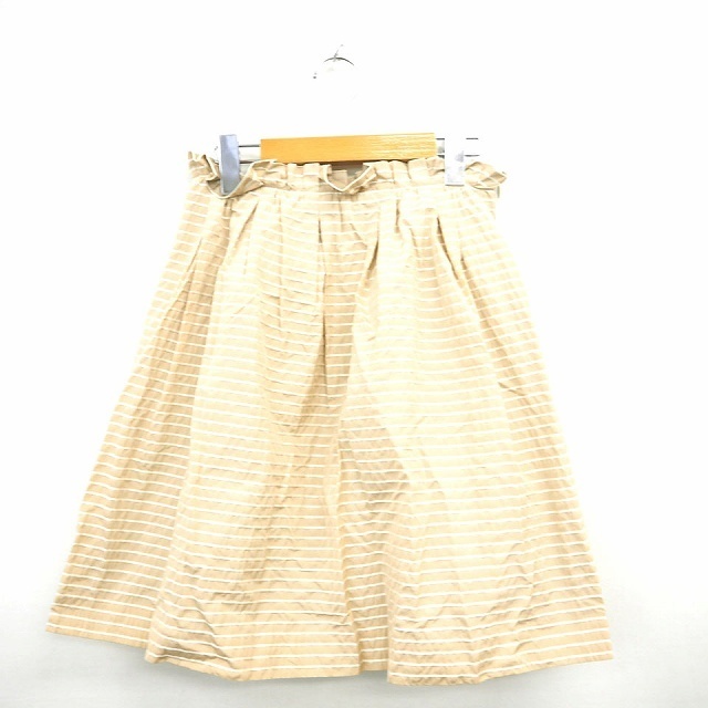 スピック&スパン ノーブル Spick&Span Noble スカート ボトムス フレア ボーダー ひざ丈 36 ベージュ 薄茶 /MT41 レディース拍卖