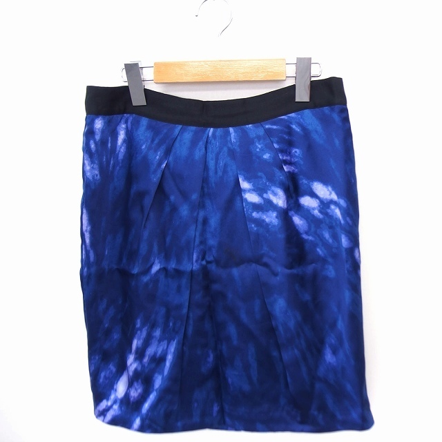バナナリパブリック BANANA REPUBLIC スカート タック タイト 総柄 ひざ丈 シルク 4 ブルー 青 /FT5 レディース拍卖
