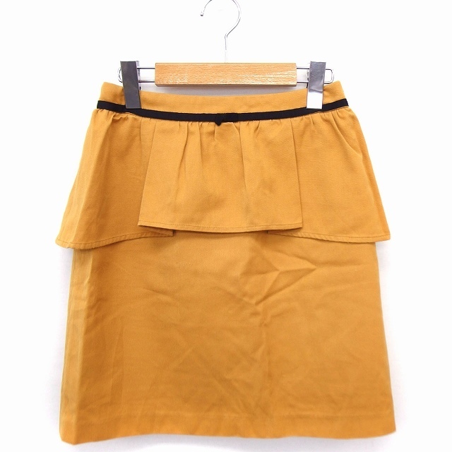 プーラフリーム pour la frime スカート ペプラム リボン ひざ丈 M マスタード 黄 /FT5 レディース拍卖