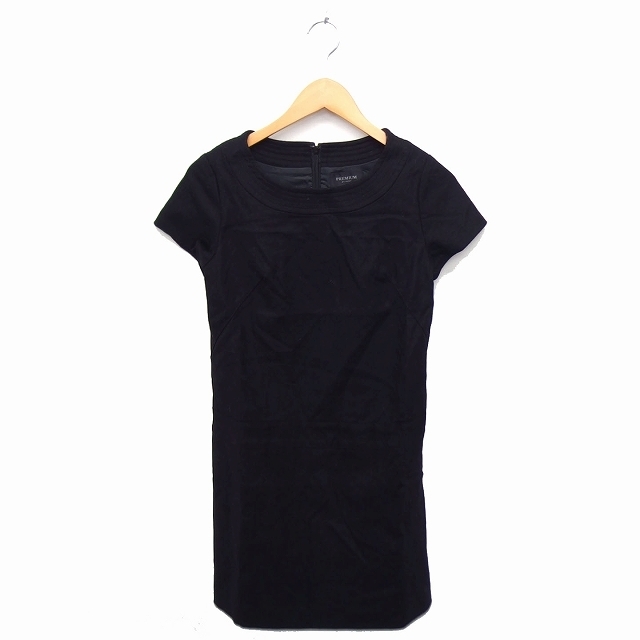 プレミアム バイ ビッキー PREMIUM BY VICKY ワンピース 丸首 半袖 ひざ丈 無地 裏地 ウール 1 ブラック 黒 /FT44 レディース拍卖