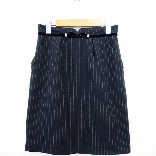 ミッシュマッシュ MISCH MASCH タイトスカート ストライプ リボン ひざ丈 1 ネイビー 紺 /MT51 レディース拍卖