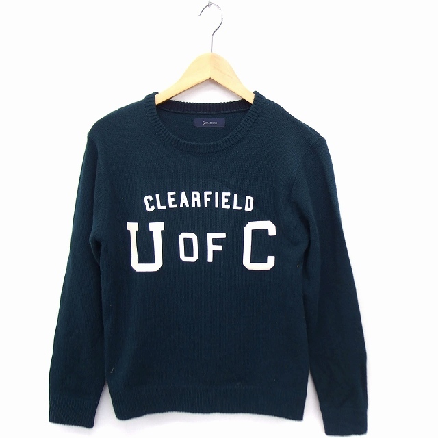 レイジブルー RAGEBLUE ニット セーター 文字プリント 丸首 長袖 ウール混 M グリーン 緑 /FT28 レディース拍卖