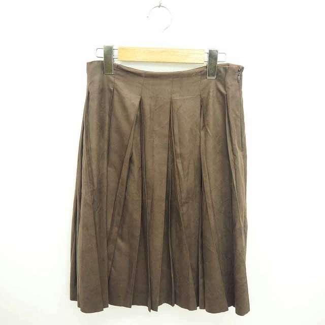 ロペ ROPE スカート プリーツ ひざ丈 フェイクスエード 無地 シンプル サイドジップ 38 茶 ブラウン /TT41 レディース拍卖